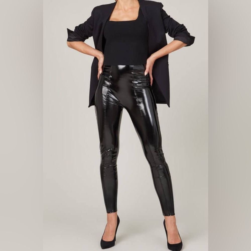 Spanx Black High Shine Shiny Faux Patent Leather Ankle
Leggings M Medium